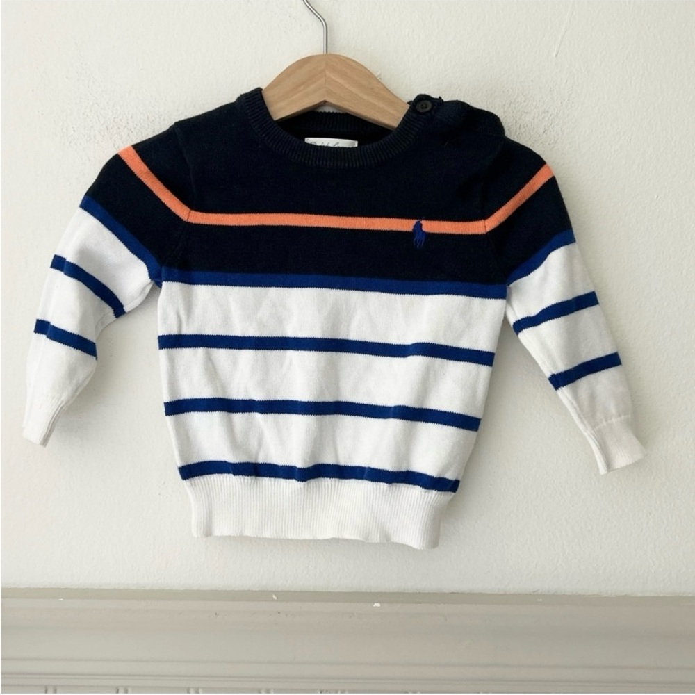 Vintage Ralph Lauren Baby 12 Months Navy and White Striped Baby Sweater